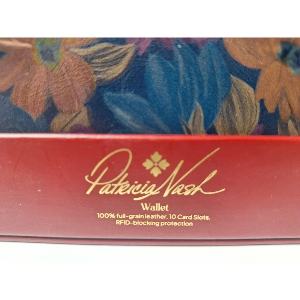 Patricia Nash Cauchy Peruvian Painting Floral Leather Clutch Wallet Metal Frame